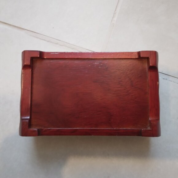 ASIAN WOODEN VINTAGE TRINKET JEWELRY ENAMEL FLOWERS BAMBOO ROSEWOOD BOX - Picture 7 of 9